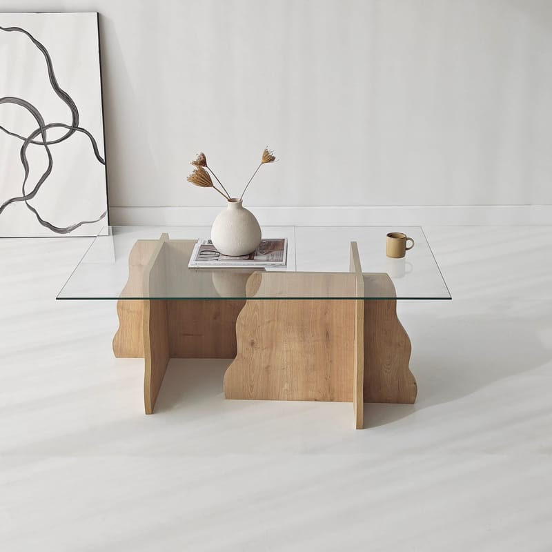 Zevric sofabord 65x105 cm rektangulært glas - Safir Eg og Transparent - Møbler - Borde - Sofabord