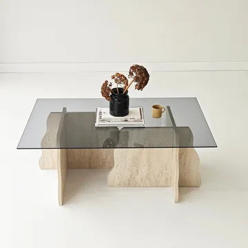 Zevric sofabord 65x105 cm rektangulært glas - Travertin og Røget - Møbler - Borde - Sofabord