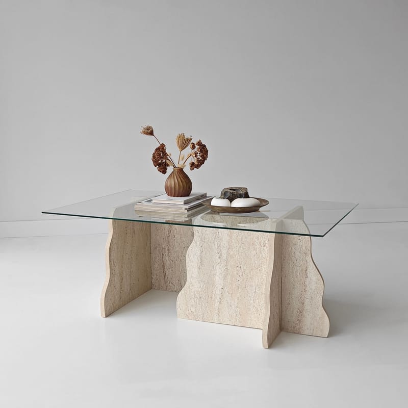 Zevric sofabord 65x105 cm rektangulært glas - Travertin og Transparent - Møbler - Borde - Sofabord