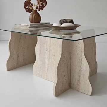 Zevric sofabord 65x105 cm rektangulært glas - Travertin og Transparent - Møbler - Borde - Sofabord