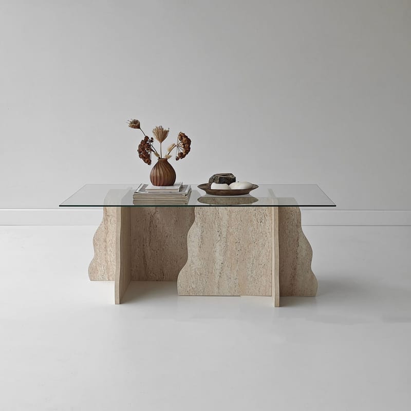 Zevric sofabord 65x105 cm rektangulært glas - Travertin og Transparent - Møbler - Borde - Sofabord