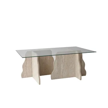 Zevric sofabord 65x105 cm rektangulært glas - Travertin og Transparent - Møbler - Borde - Sofabord