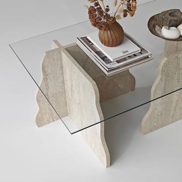 Zevric sofabord 65x105 cm rektangulært glas - Travertin og Transparent - Møbler - Borde - Sofabord