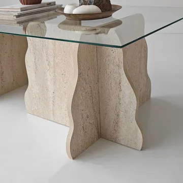 Zevric sofabord 65x105 cm rektangulært glas - Travertin og Transparent - Møbler - Borde - Sofabord