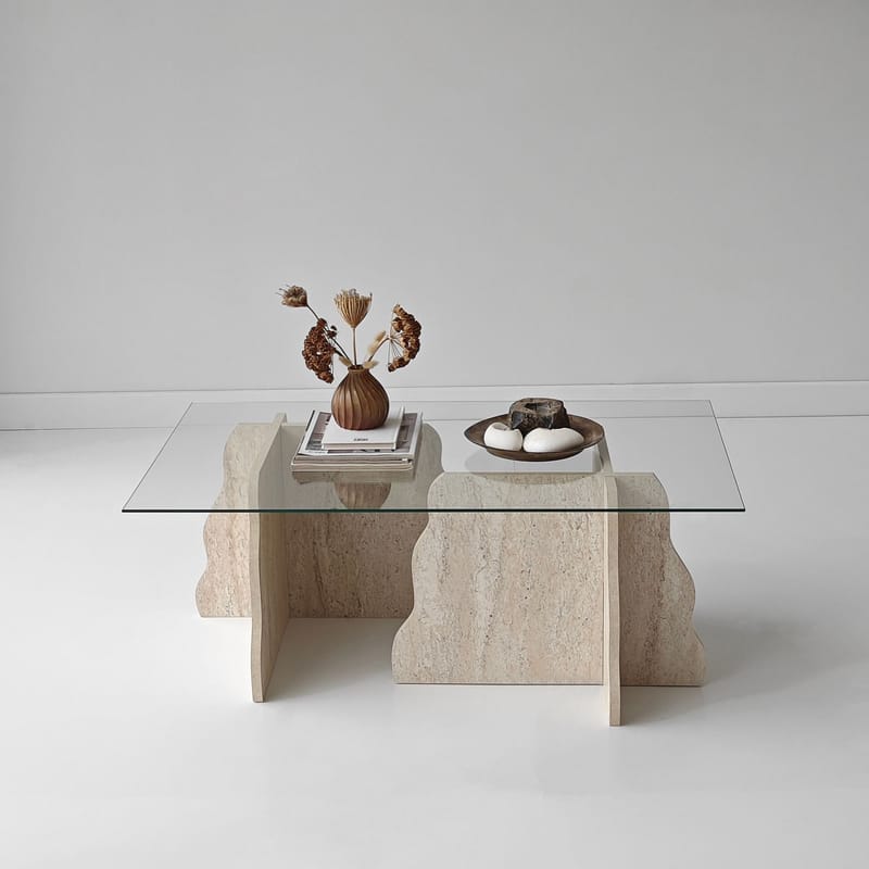 Zevric sofabord 65x105 cm rektangulært glas - Travertin og Transparent - Møbler - Borde - Sofabord
