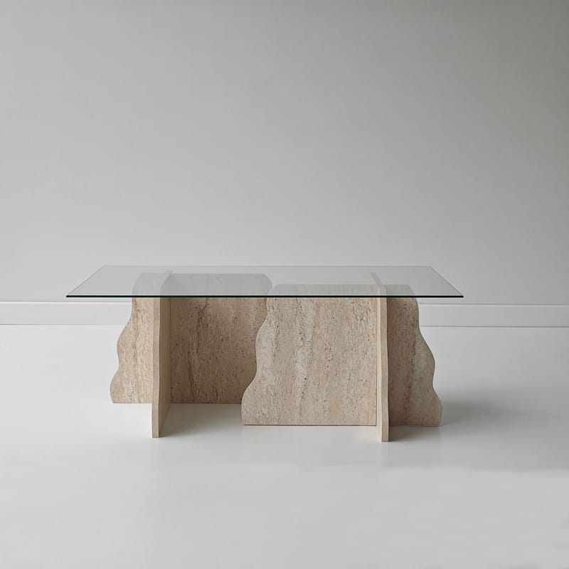 Zevric sofabord 65x105 cm rektangulært glas - Travertin og Transparent - Møbler - Borde - Sofabord
