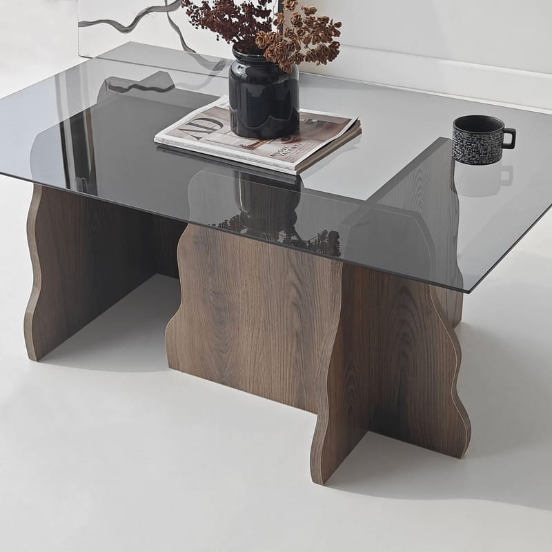 Zevric sofabord 65x105 cm rektangulært glas - Valnød og Røget - Møbler - Borde - Sofabord