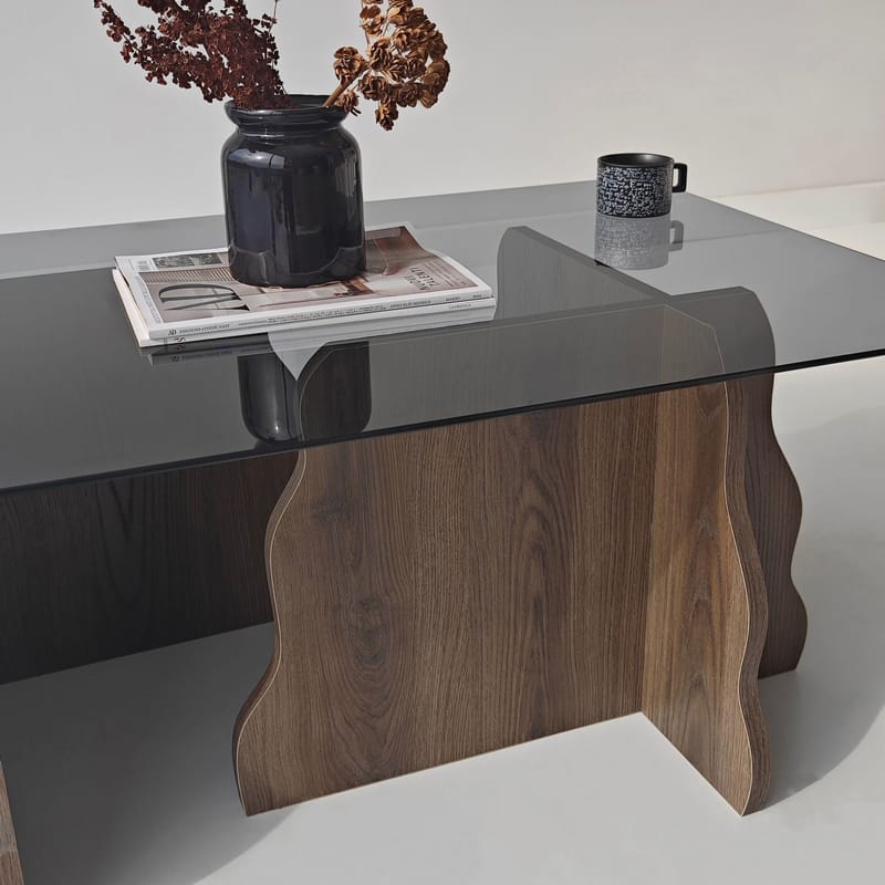 Zevric sofabord 65x105 cm rektangulært glas - Valnød og Røget - Møbler - Borde - Sofabord