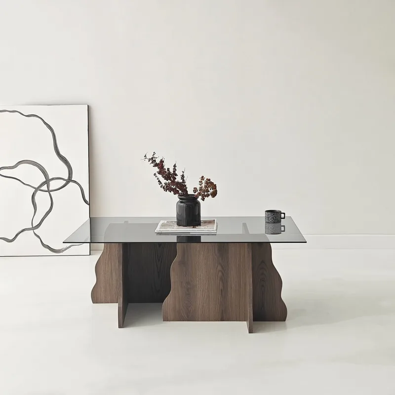 Zevric sofabord 65x105 cm rektangulært glas - Valnød og Røget - Møbler - Borde - Sofabord