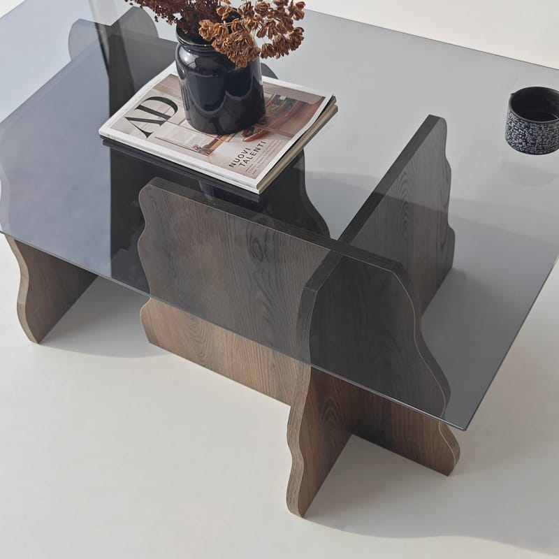 Zevric sofabord 65x105 cm rektangulært glas - Valnød og Røget - Møbler - Borde - Sofabord