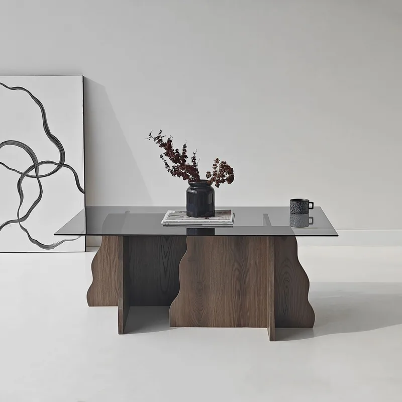 Zevric sofabord 65x105 cm rektangulært glas - Valnød og Røget - Møbler - Borde - Sofabord