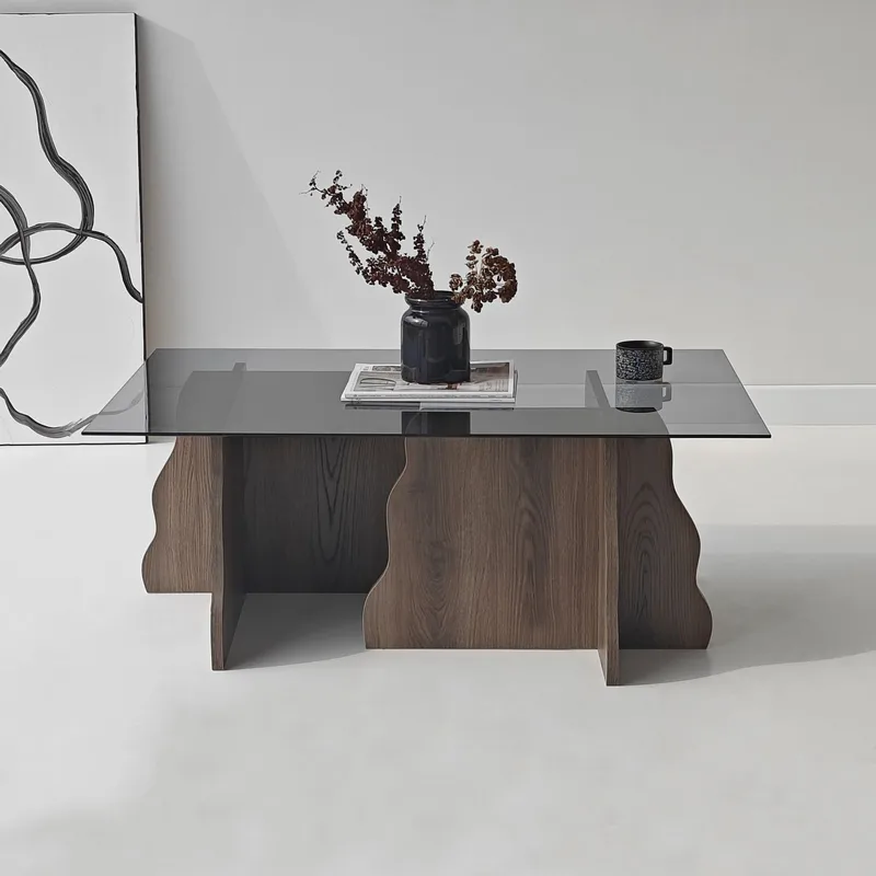 Zevric sofabord 65x105 cm rektangulært glas - Valnød og Røget - Møbler - Borde - Sofabord