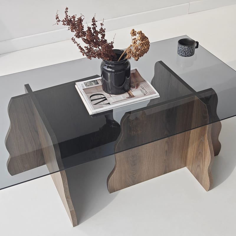 Zevric sofabord 65x105 cm rektangulært glas - Valnød og Røget - Møbler - Borde - Sofabord