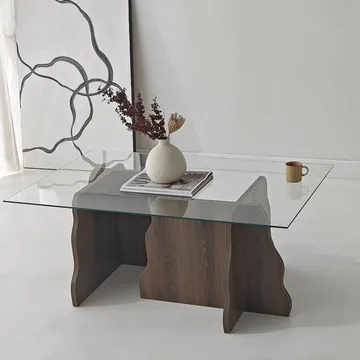 Zevric sofabord 65x105 cm rektangulært glas - Valnød og Transparent - Møbler - Borde - Sofabord