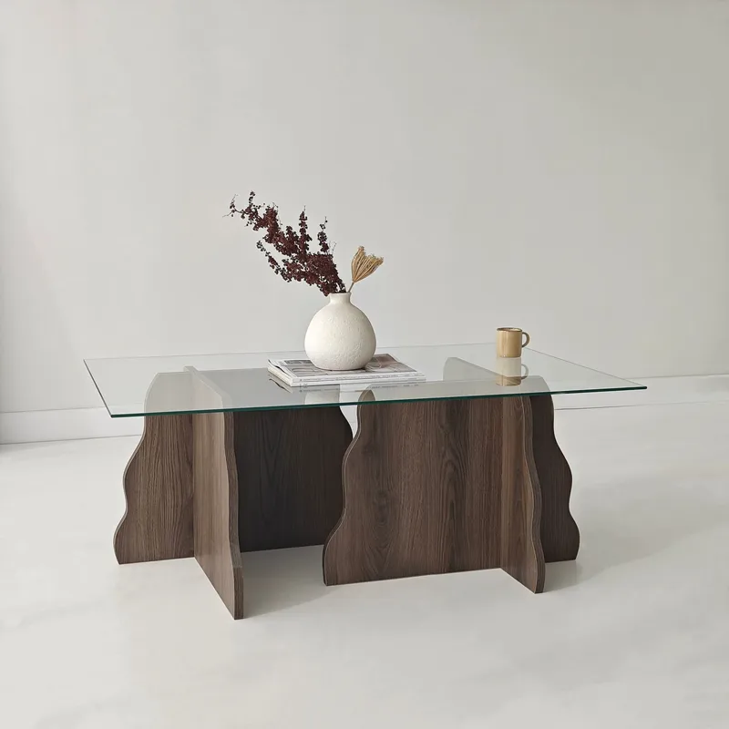 Zevric sofabord 65x105 cm rektangulært glas - Valnød og Transparent - Møbler - Borde - Sofabord