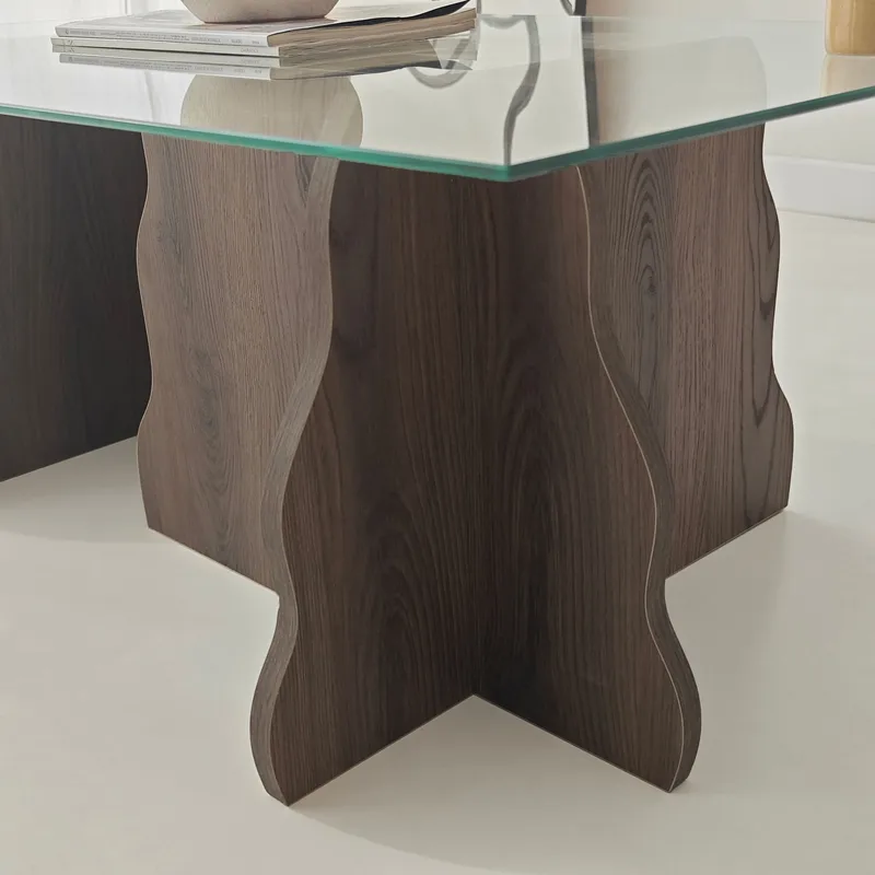 Zevric sofabord 65x105 cm rektangulært glas - Valnød og Transparent - Møbler - Borde - Sofabord