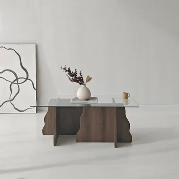 Zevric sofabord 65x105 cm rektangulært glas - Valnød og Transparent - Møbler - Borde - Sofabord