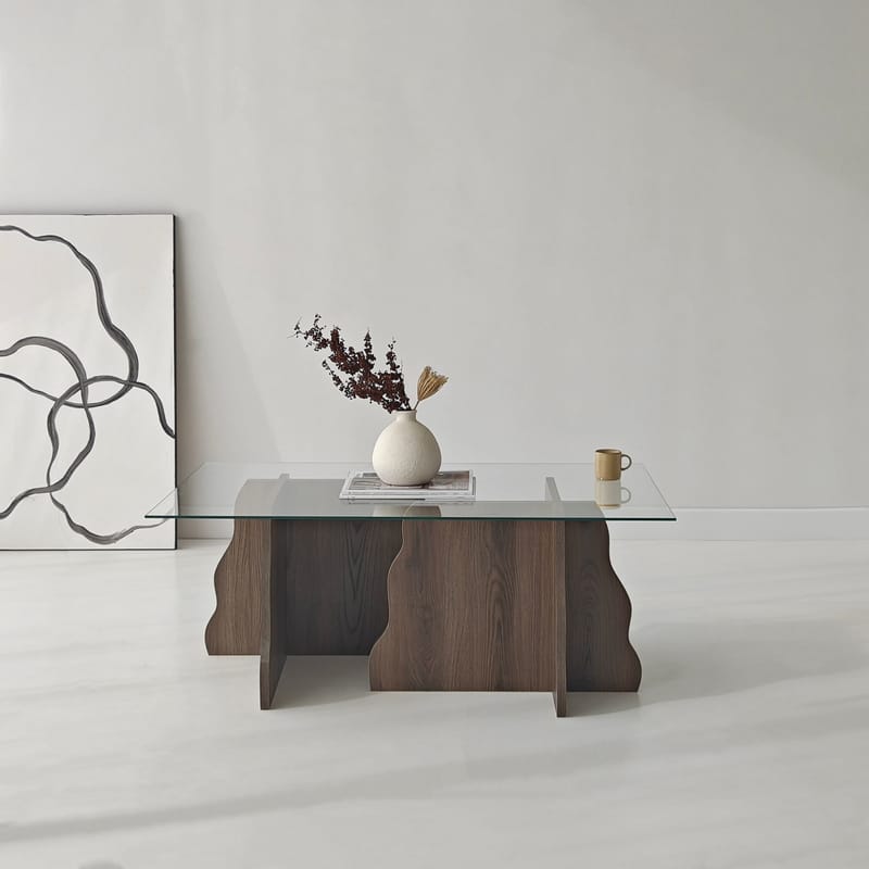 Zevric sofabord 65x105 cm rektangulært glas - Valnød og Transparent - Møbler - Borde - Sofabord