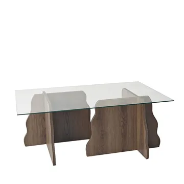 Zevric sofabord 65x105 cm rektangulært glas - Valnød og Transparent - Møbler - Borde - Sofabord