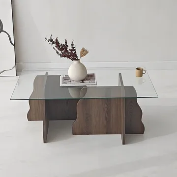 Zevric sofabord 65x105 cm rektangulært glas - Valnød og Transparent - Møbler - Borde - Sofabord