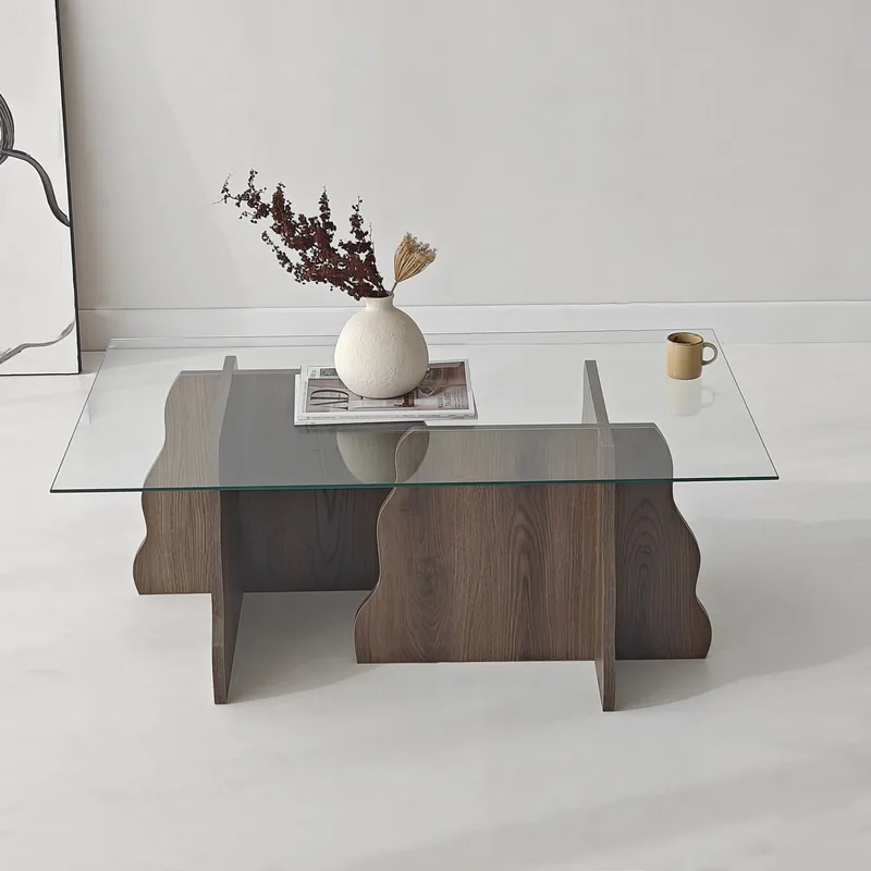 Zevric sofabord 65x105 cm rektangulært glas - Valnød og Transparent - Møbler - Borde - Sofabord