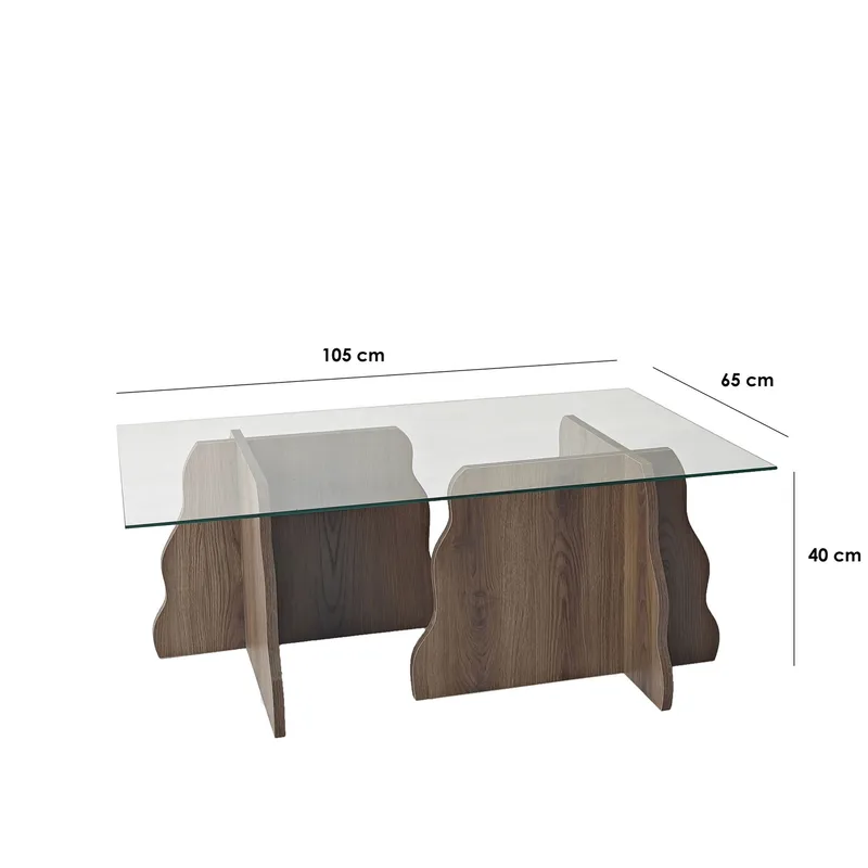 Zevric sofabord 65x105 cm rektangulært glas - Valnød og Transparent - Møbler - Borde - Sofabord