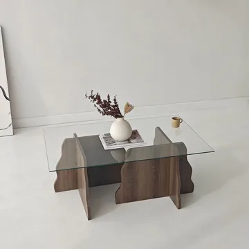 Zevric sofabord 65x105 cm rektangulært glas - Valnød og Transparent - Møbler - Borde - Sofabord