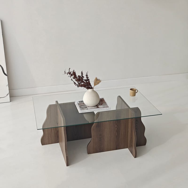 Zevric sofabord 65x105 cm rektangulært glas - Valnød og Transparent - Møbler - Borde - Sofabord