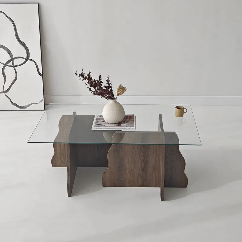 Zevric sofabord 65x105 cm rektangulært glas - Valnød og Transparent - Møbler - Borde - Sofabord