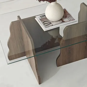 Zevric sofabord 65x105 cm rektangulært glas - Valnød og Transparent - Møbler - Borde - Sofabord