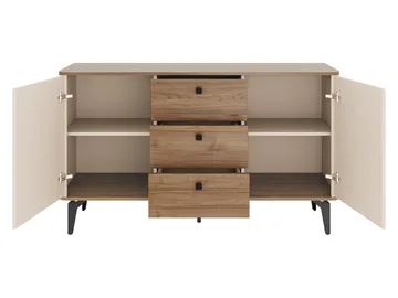 Zeyrin Møbelsæt til stuen - Skænk + Vitrineskab + Spisebord 120 cm - Brun|beige - Møbler - Møbelsæt - Møbelsæt til stuen