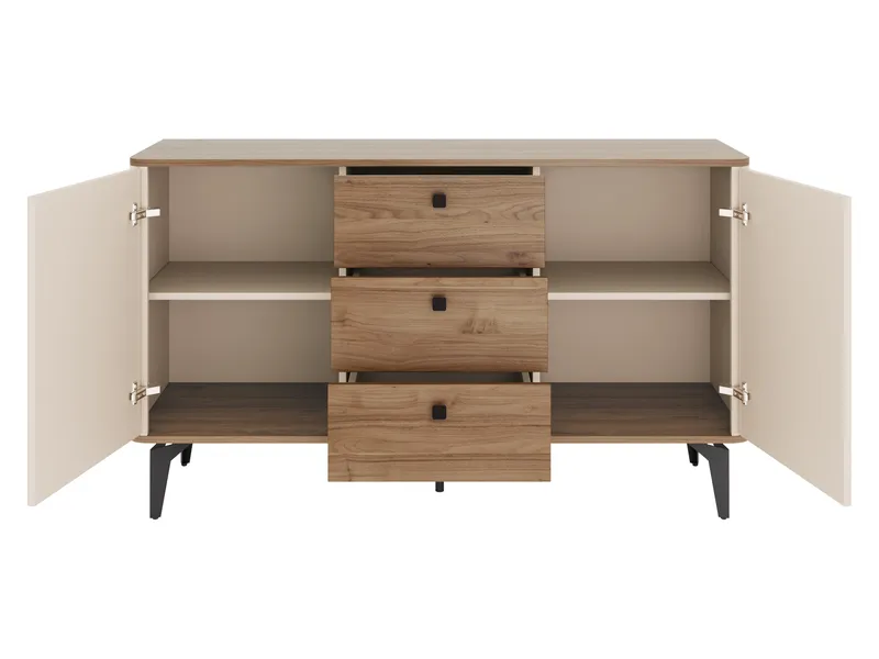 Zeyrin Møbelsæt til stuen - Skænk + Vitrineskab + Spisebord 120 cm - Brun|beige - Møbler - Møbelsæt - Møbelsæt til stuen