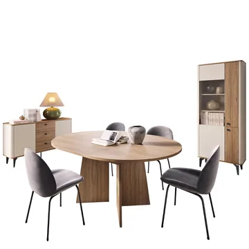 Zeyrin Møbelsæt til stuen - Skænk + Vitrineskab + Spisebord 120 cm - Brun|beige - Møbler - Møbelsæt - Møbelsæt til stuen