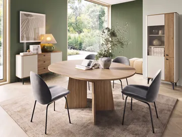 Zeyrin Møbelsæt til stuen - Skænk + Vitrineskab + Spisebord 120 cm - Brun|beige - Møbler - Møbelsæt - Møbelsæt til stuen