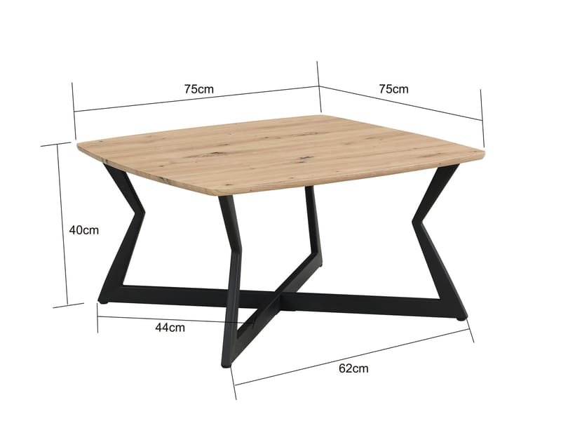 Zorlen Kvadratisk sofabord 75x75 cm med eg-look - sort egetræslook - Møbler - Borde - Spisebord og køkkenbord