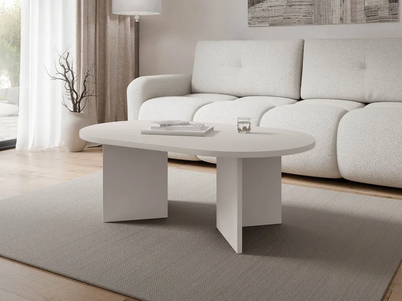 Zyleron Ovalt Sofabord 110x65 cm med Lyst Træudseende og Panelben - Beige - Møbler - Borde - Sofabord