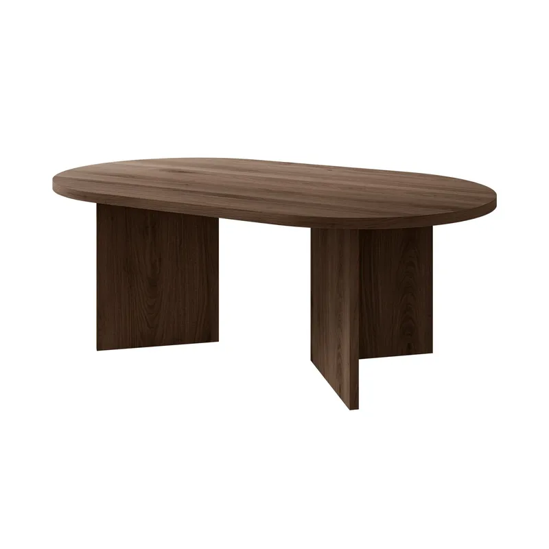 Zyleron Ovalt Sofabord 110x65 cm med Mørkt Træudseende og Panelben, Brun