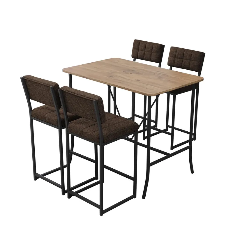 Cenanwesh bargruppe bord + 4 stole, Brun Valnød