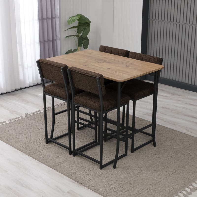 Cenanwesh bargruppe bord + 4 stole - Brun Valnød - Møbler - Borde
