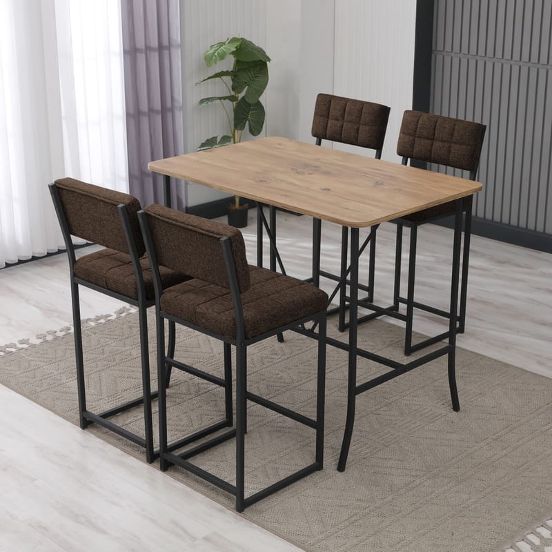 Cenanwesh bargruppe bord + 4 stole - Brun Valnød - Møbler - Borde