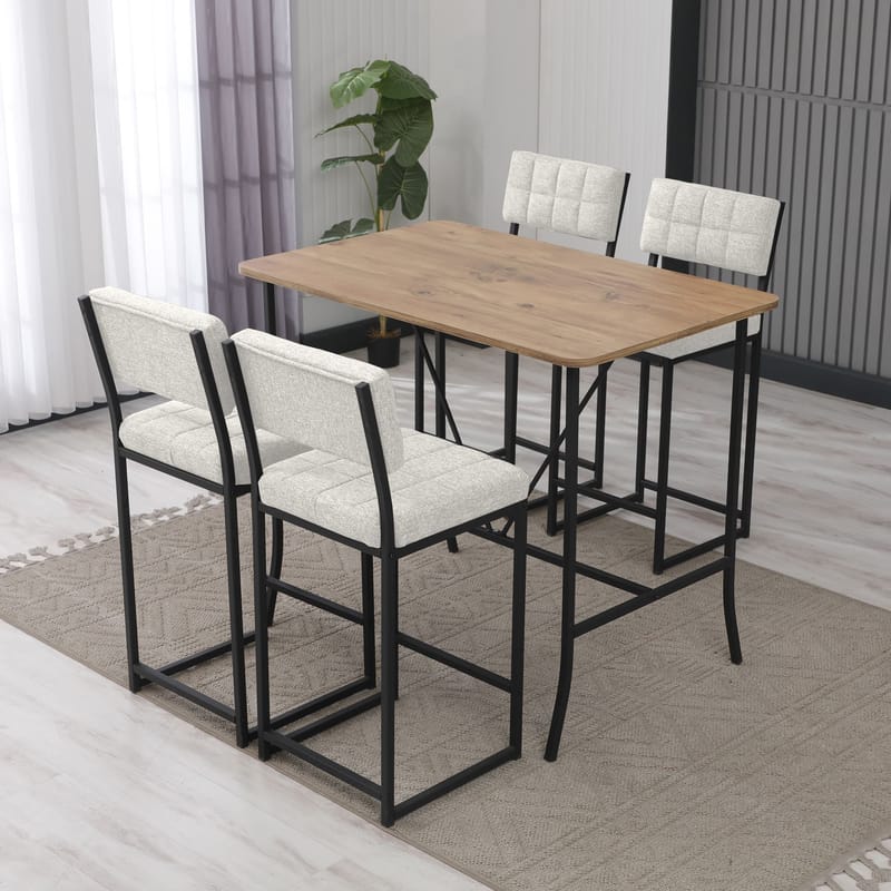 Cenanwesh bargruppe bord + 4 stole - Creme Valnød - Møbler - Borde