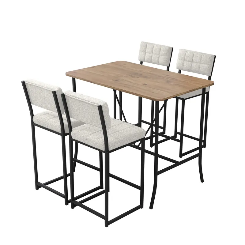 Cenanwesh bargruppe bord + 4 stole, Creme Valnød