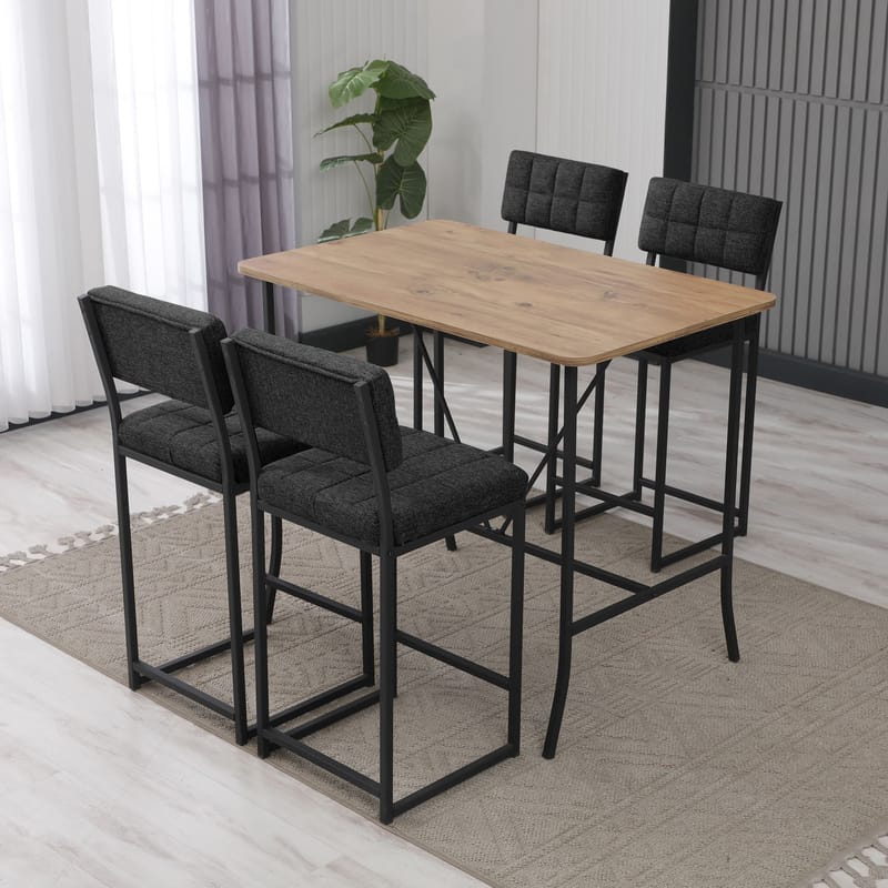 Cenanwesh bargruppe bord + 4 stole - Antracit Valnød - Møbler - Borde