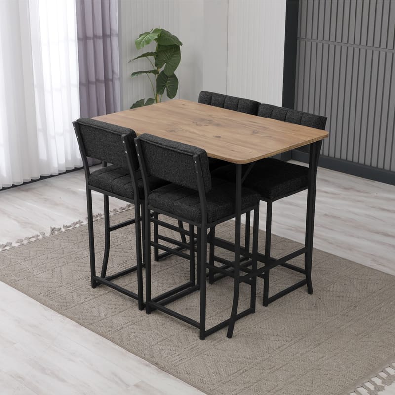 Cenanwesh bargruppe bord + 4 stole - Antracit Valnød - Møbler - Borde