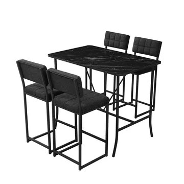 Cenanwesh bargruppe bord + 4 stole - Antracit/Sort - Møbler - Borde