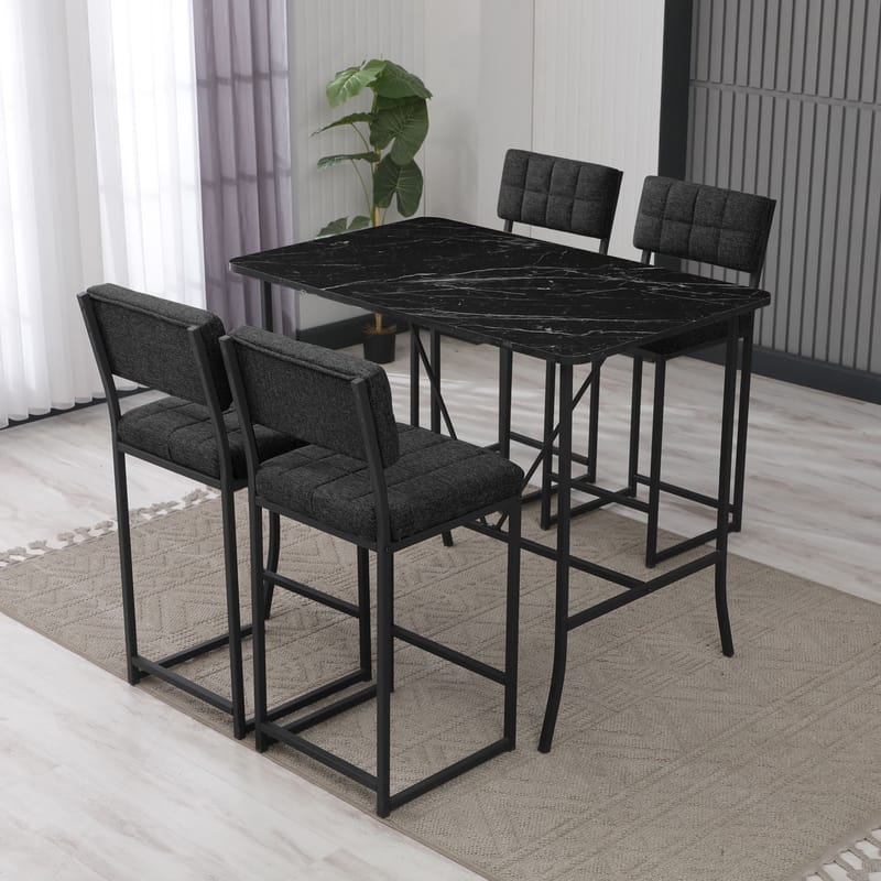 Cenanwesh bargruppe bord + 4 stole - Antracit/Sort - Møbler - Borde