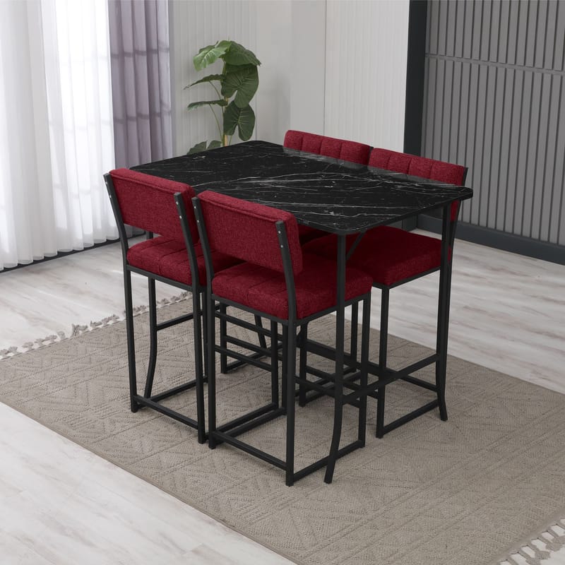 Cenanwesh bargruppe bord + 4 stole - Vinrød Sort - Møbler - Borde