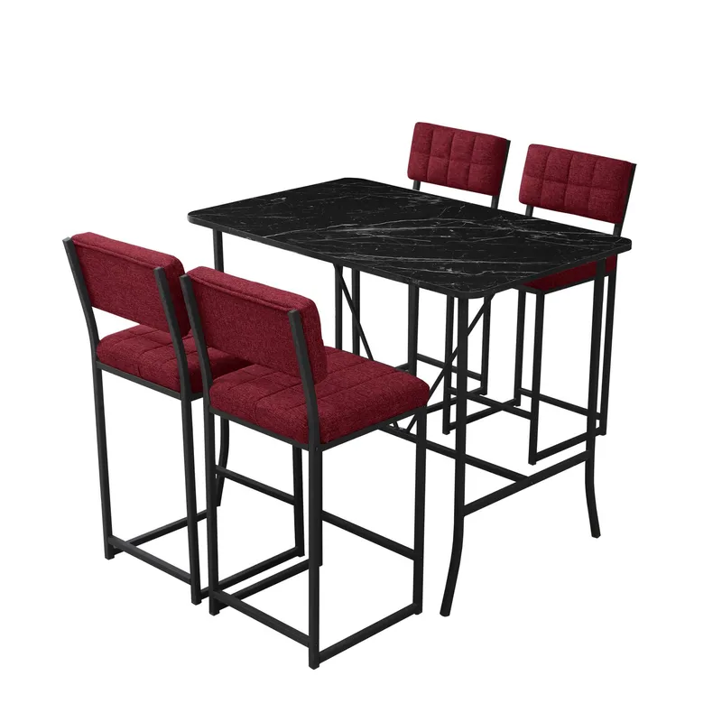 Cenanwesh bargruppe bord + 4 stole, Vinrød Sort