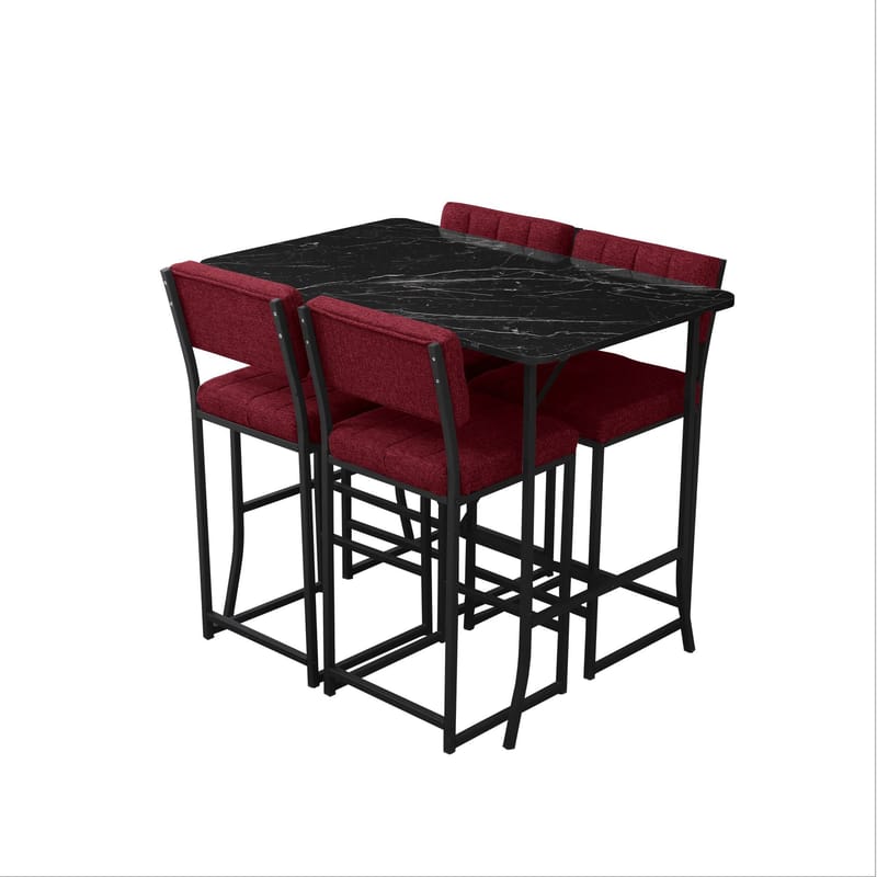 Cenanwesh bargruppe bord + 4 stole - Vinrød Sort - Møbler - Borde