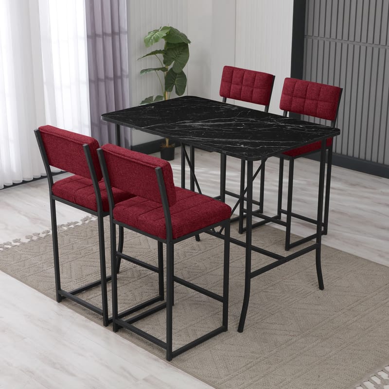 Cenanwesh bargruppe bord + 4 stole - Vinrød Sort - Møbler - Borde